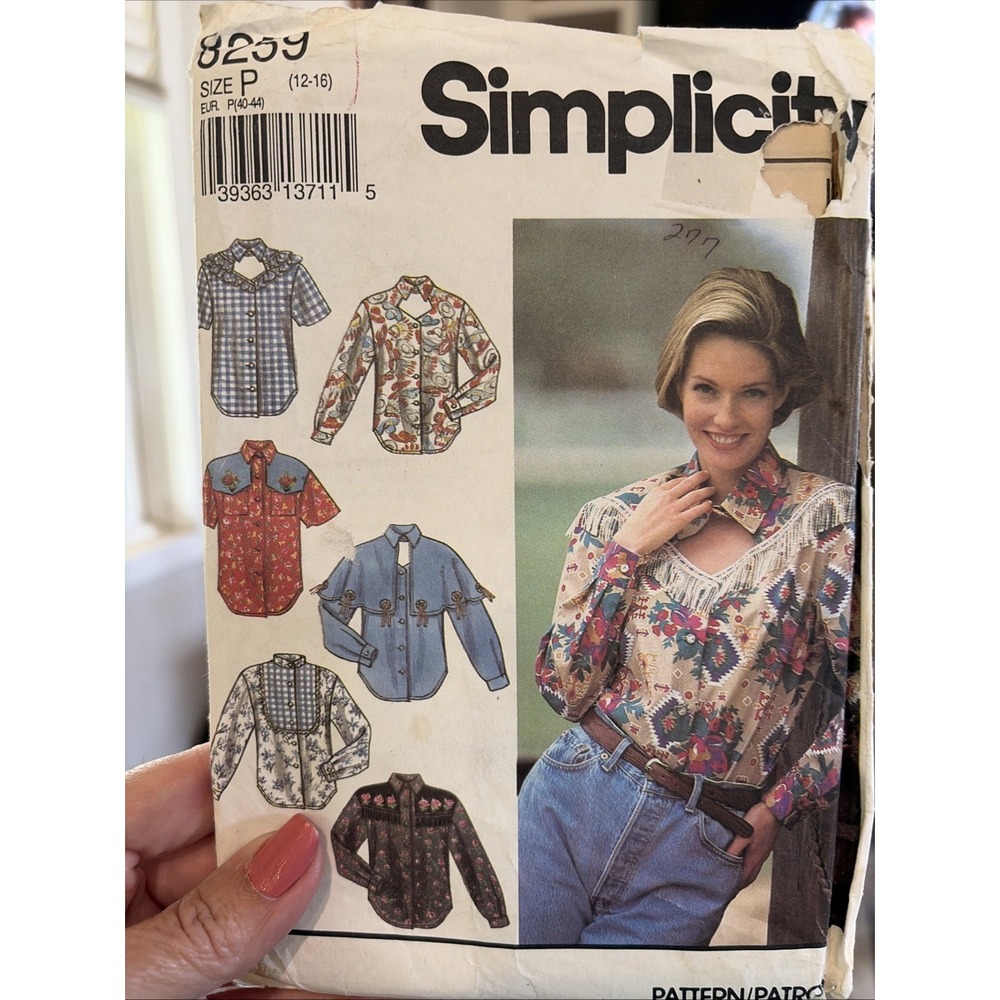 Vintage 1992 Western Blouse Simplicity Sewing Pattern 8259 Size 14 Cut